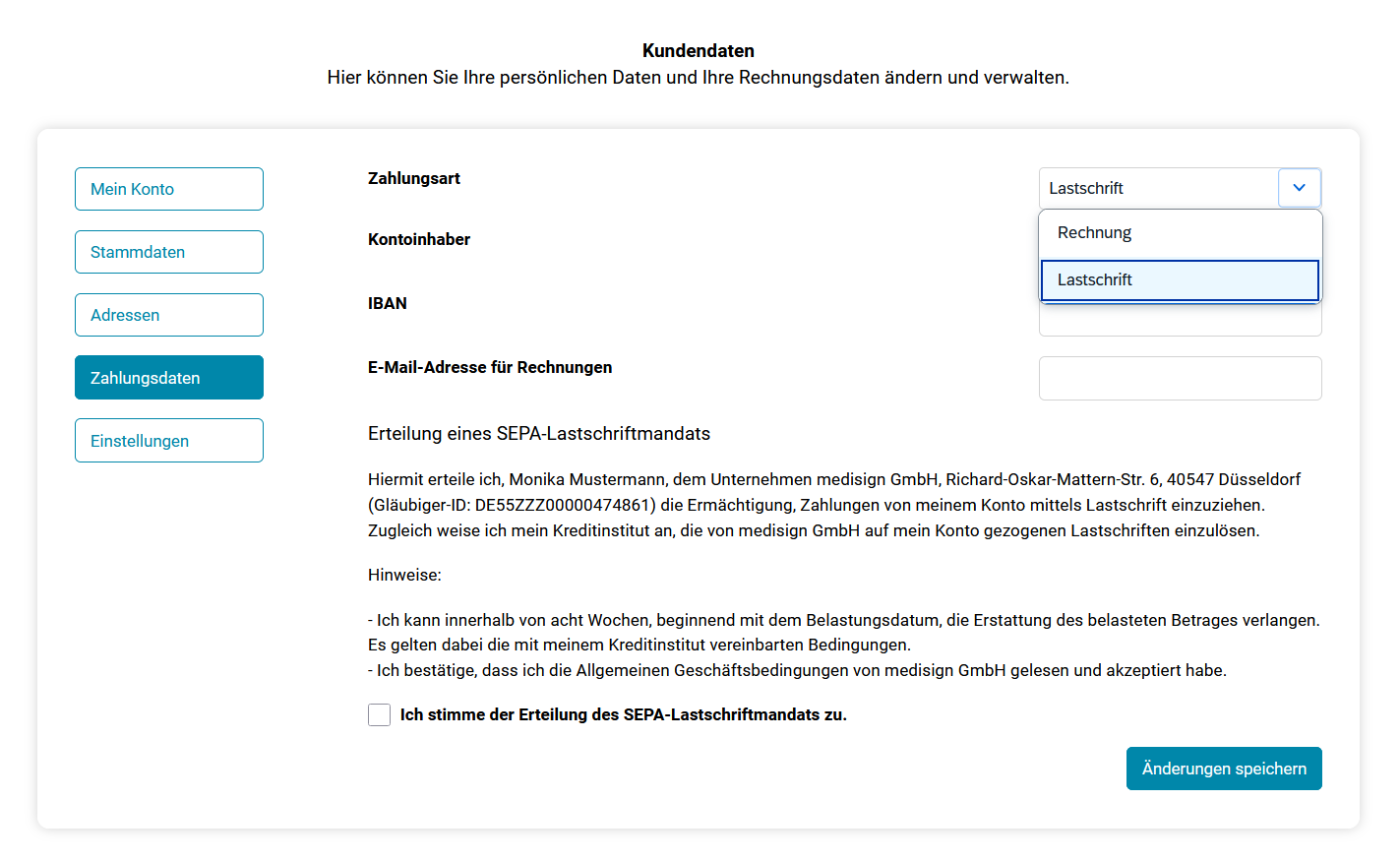 Kundenkonto: Lastschrifteinzug erteilen