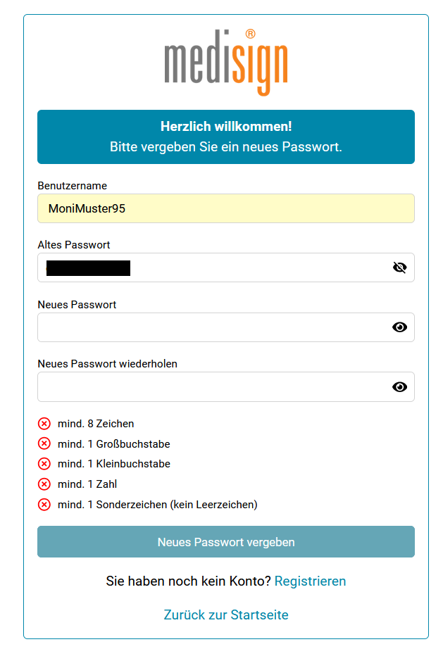 Neues Passwort setzen