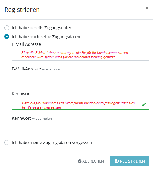 Registrieren medisign Kundenkonto